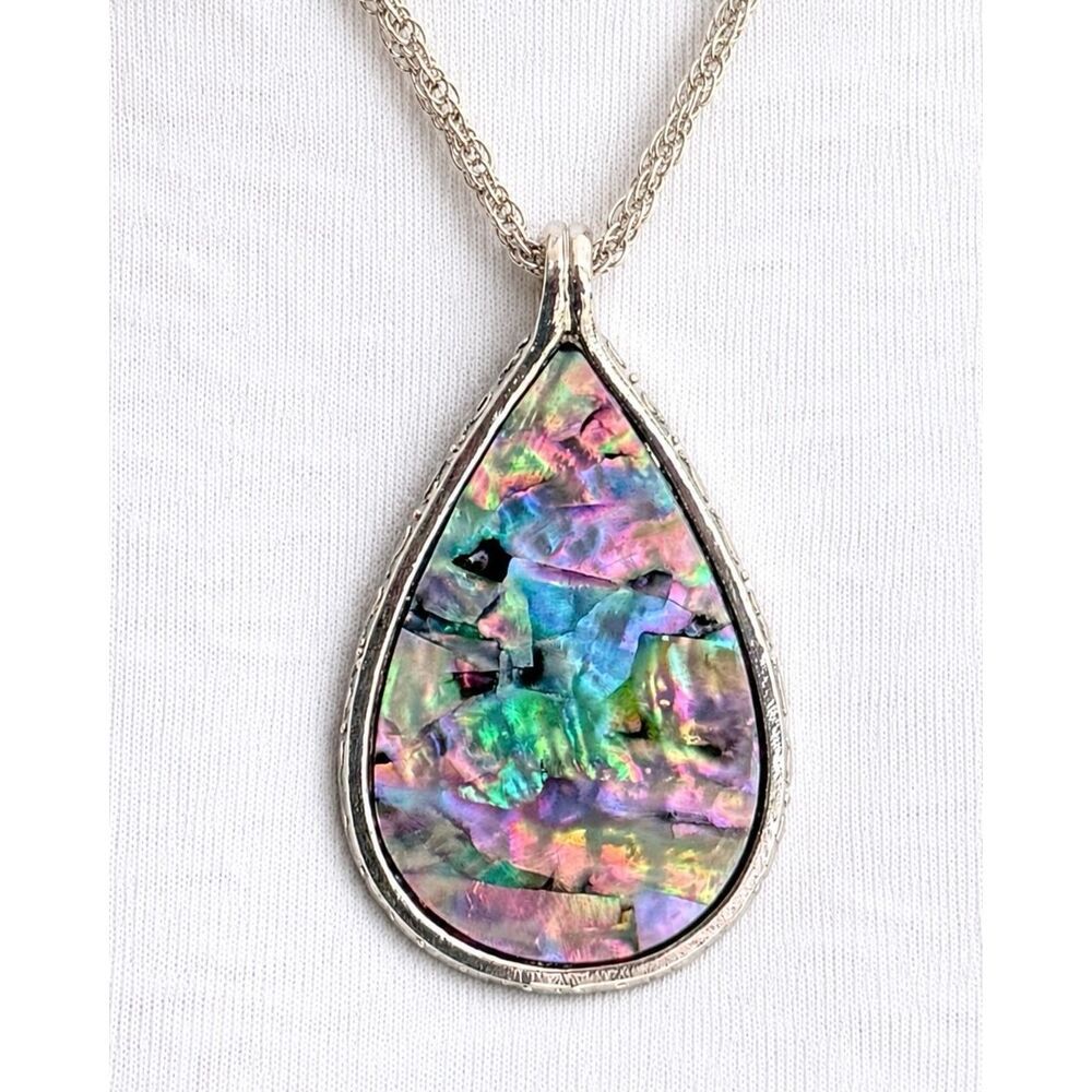 Men’s Faux Abalone Shell Teardrop Pendant Necklace - Mother of Pearl Finish